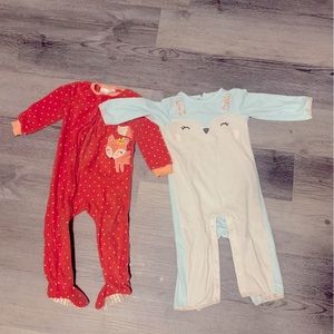 2 Pair Footie Footless Pajamas Winter Bundle 18 Months Warm LongSleeve Girls